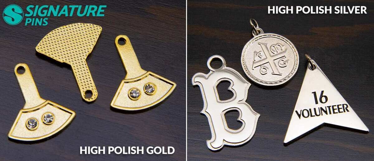 High polish gold charms with gemstones and silver charms including letter B and volunteer pennant