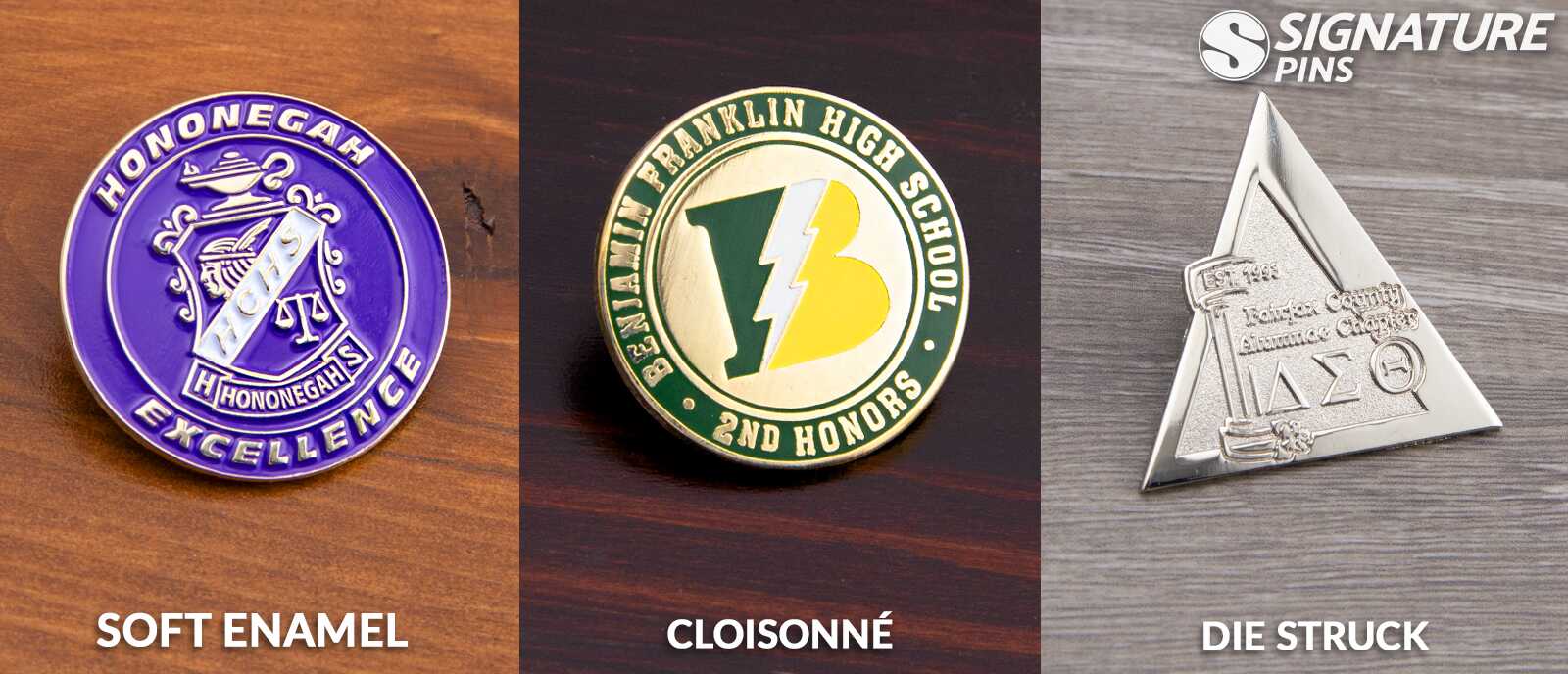 Fraternity and sorority pins including Masonic, Kappa Rho Sigma, and Sigma Delta Alpha designs alongside celebrating graduates in caps and gowns